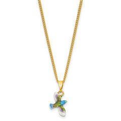 Luxury Giftware by Jere Bejeweled Crystals Gold-tone Enameled GRACEFUL FLIGHT Blue/Purple/Green Hummingbird Trinket Box with Matching 18 Inch Necklace