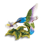 Luxury Giftware by Jere Bejeweled Crystals Gold-tone Enameled GRACEFUL FLIGHT Blue/Purple/Green Hummingbird Trinket Box with Matching 18 Inch Necklace