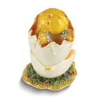 Luxury Giftware by Jere Bejeweled Crystal Gold-tone Enamelled DAISY Yellow Chick Hatching from Egg Trinket Box with Matching 18 Inch Necklace