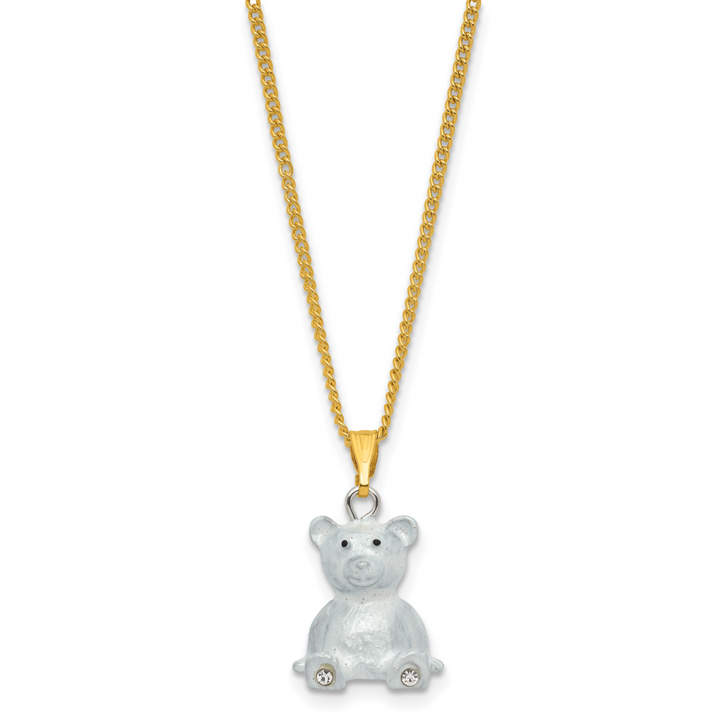 Luxury Giftware by Jere Bejeweled Crystal HARVEY Bear with Enameled Red Heart Trinket Box and Matching 18 Inch Necklace