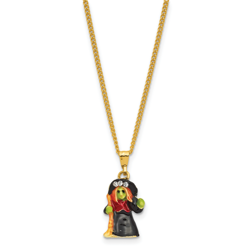 Luxury Giftware by Jere Bejeweled SALEM Witch with Broom Trinket Box with Matching 18 Inch Necklace