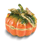 Luxury Giftware by Jere Bejeweled Crystal Gold-tone Enamelled AUTUMN Pumpkin Trinket Box with Matching 18 inch Necklace