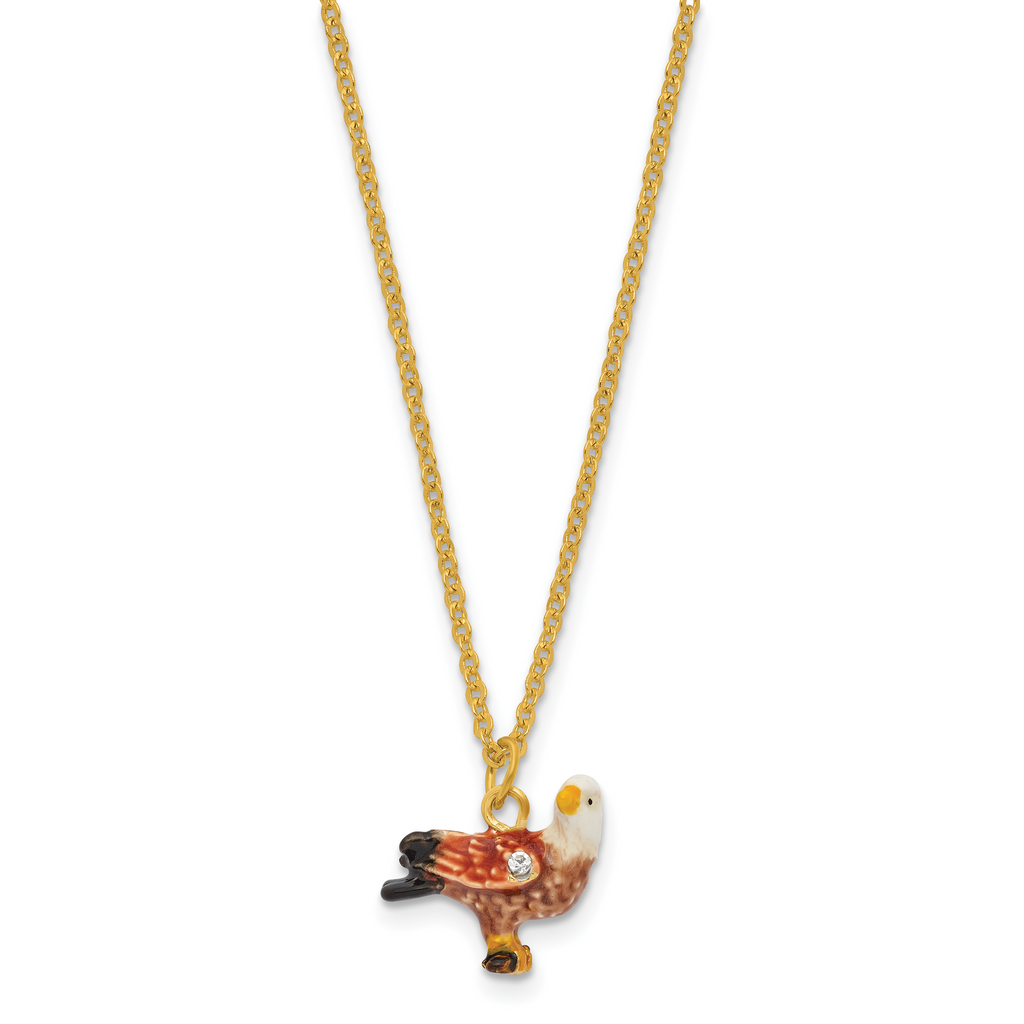 Luxury Giftware by Jere Bejeweled EXCALIBUR Bald Eagle on Rock Trinket Box with Matching 18 inch Necklace