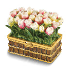 Luxury Giftware by Jere Bejeweled LOVELY SURPRISE Basket of Tulips Trinket Box with Ring Insert and Matching 18 inch Necklace