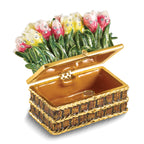 Luxury Giftware by Jere Bejeweled LOVELY SURPRISE Basket of Tulips Trinket Box with Ring Insert and Matching 18 inch Necklace