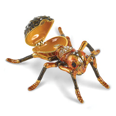 Luxury Giftware by Jere Bejeweled Enameles EMBER Red Ant Trinket Box with Matching 18 Inch Necklace