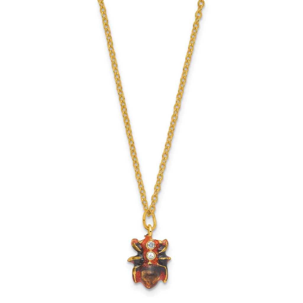Luxury Giftware by Jere Bejeweled Enameles EMBER Red Ant Trinket Box with Matching 18 Inch Necklace