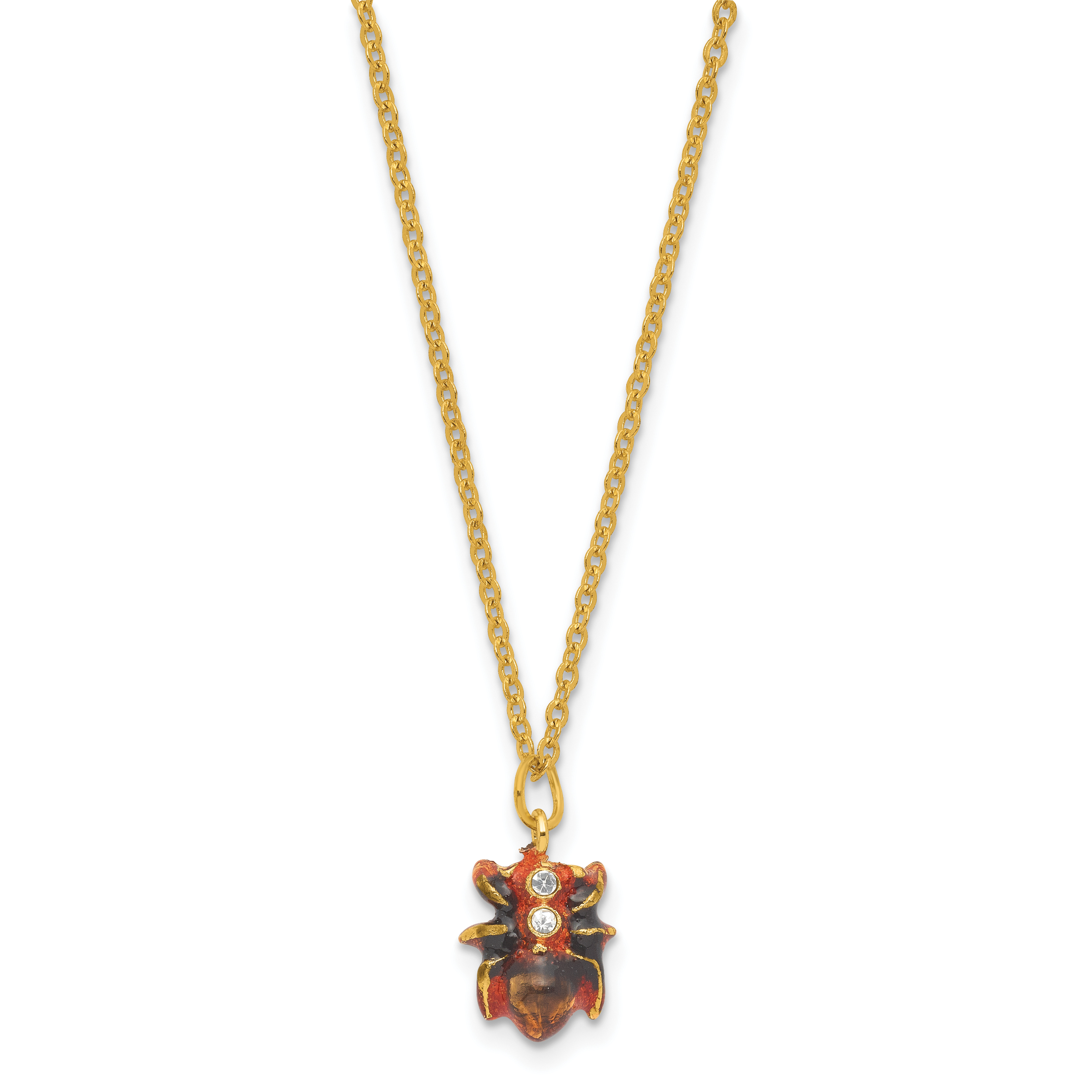 Luxury Giftware by Jere Bejeweled Enameles EMBER Red Ant Trinket Box with Matching 18 Inch Necklace