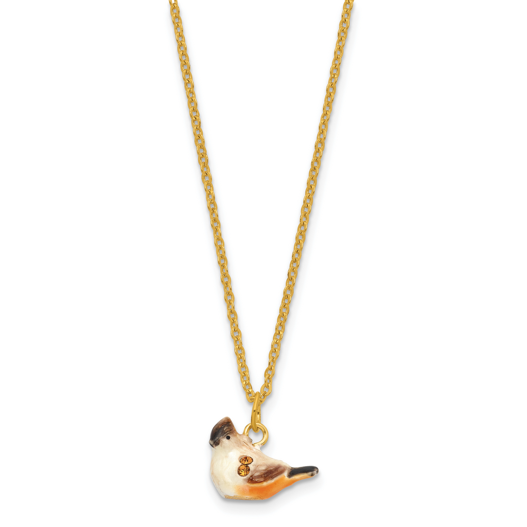 Luxury Giftware by Jere Bejeweled AVES Eastern Phoebe Flycatcher Bird Trinket Box with Matching 18 inch Necklace