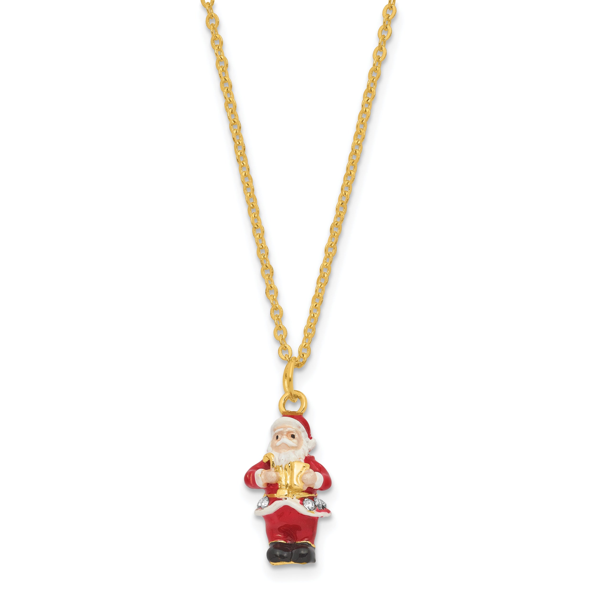 Luxury Giftware by Jere Bejeweled MR KRINGLE Santa Claus holding Gift and Lamp Trinket Box with Matching 18 Inch Necklace