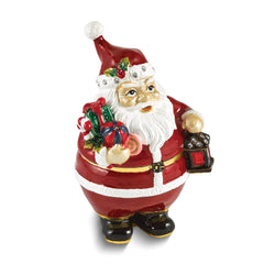 Luxury Giftware by Jere Bejeweled MR KRINGLE Santa Claus holding Gift and Lamp Trinket Box with Matching 18 Inch Necklace
