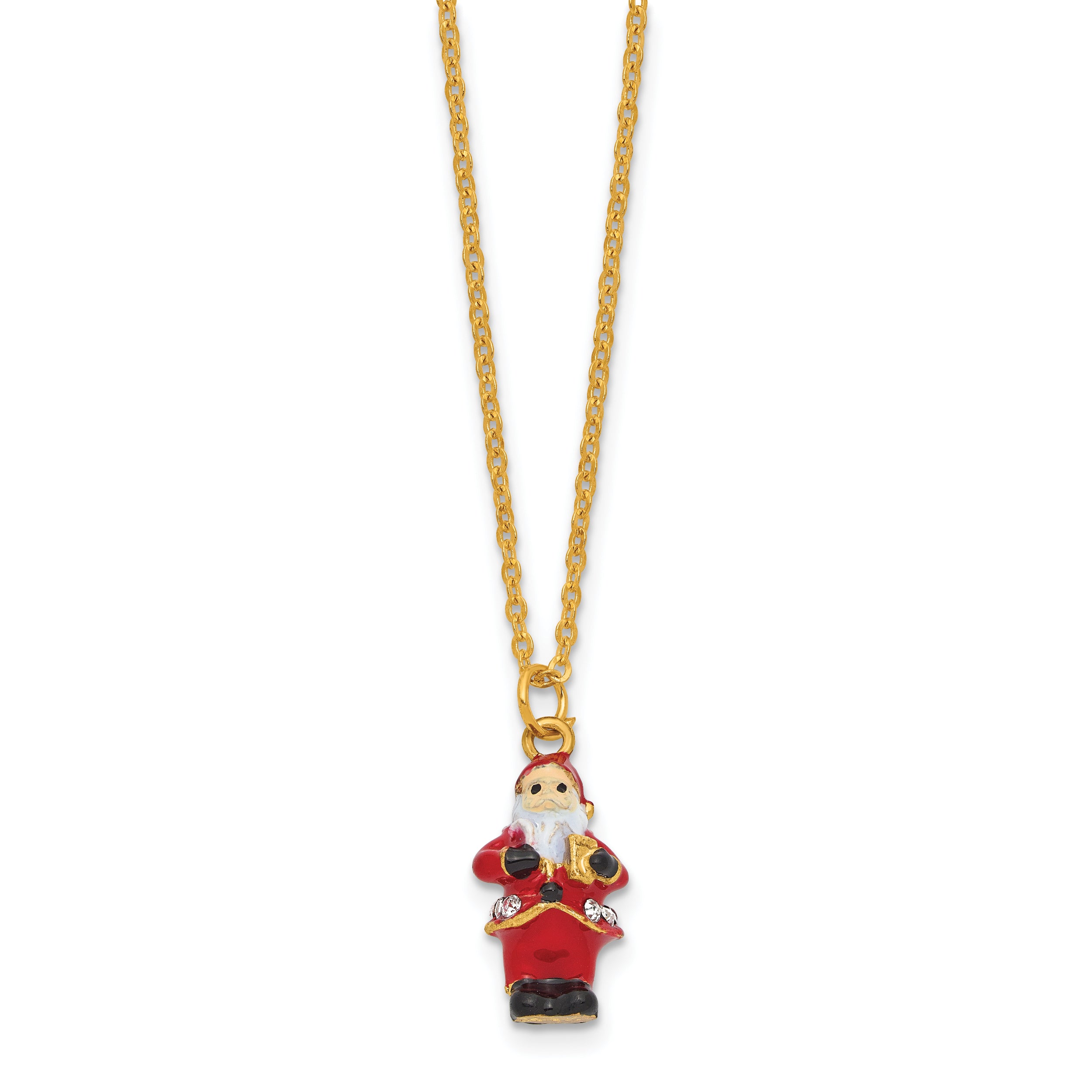 Luxury Giftware by Jere Bejeweled TOMTE Santa Claus Gnome Trinket Box with Matching 18 inch Necklace