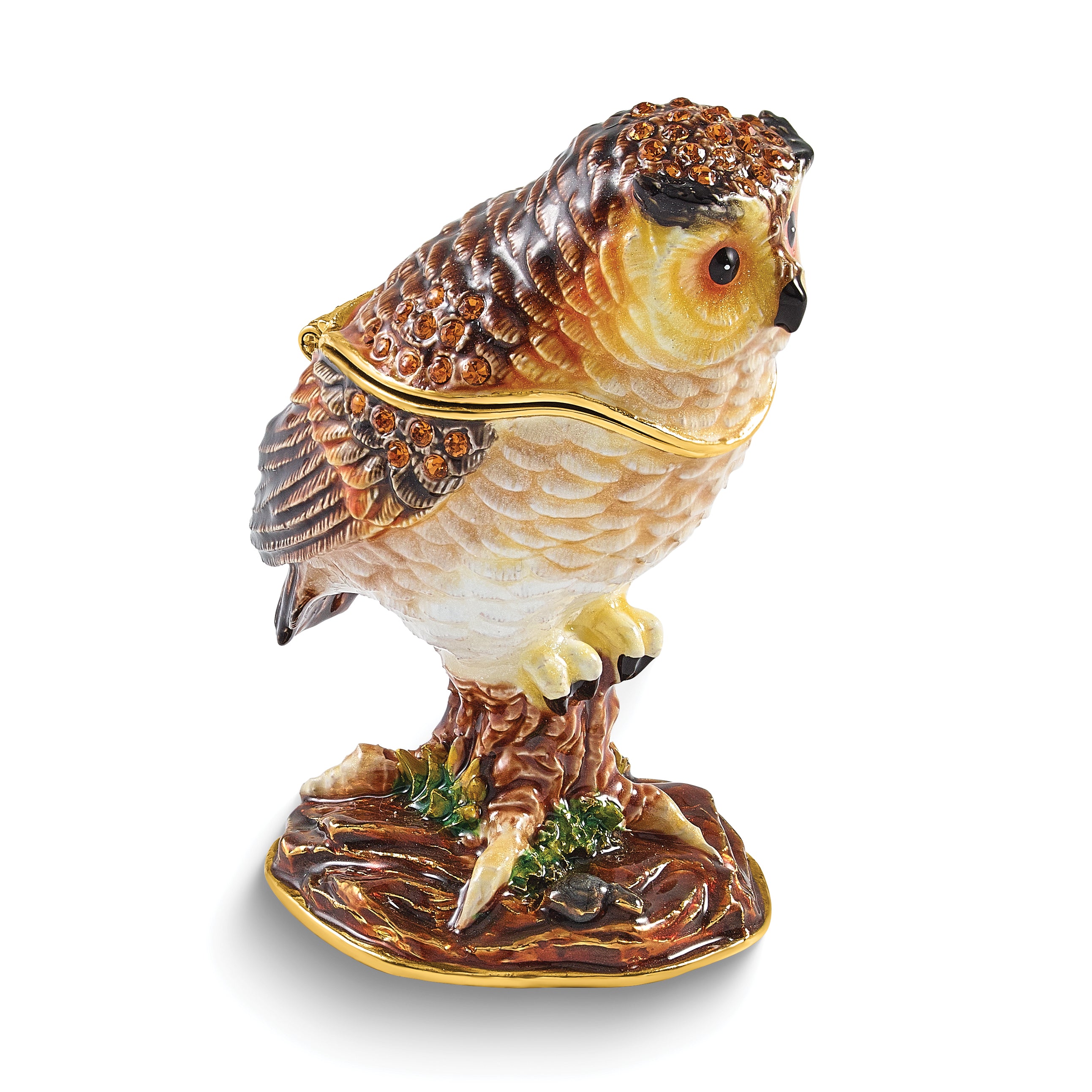 Luxury Giftware by Jere Bejeweled BRODWIN Owl Trinket Box with Matching 18 inch Necklace