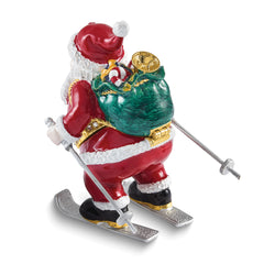 Luxury Giftware by Jere Bejeweled HITTING THE SLOPES Skiing Santa Trinket Box with Matching 18 inch Necklace