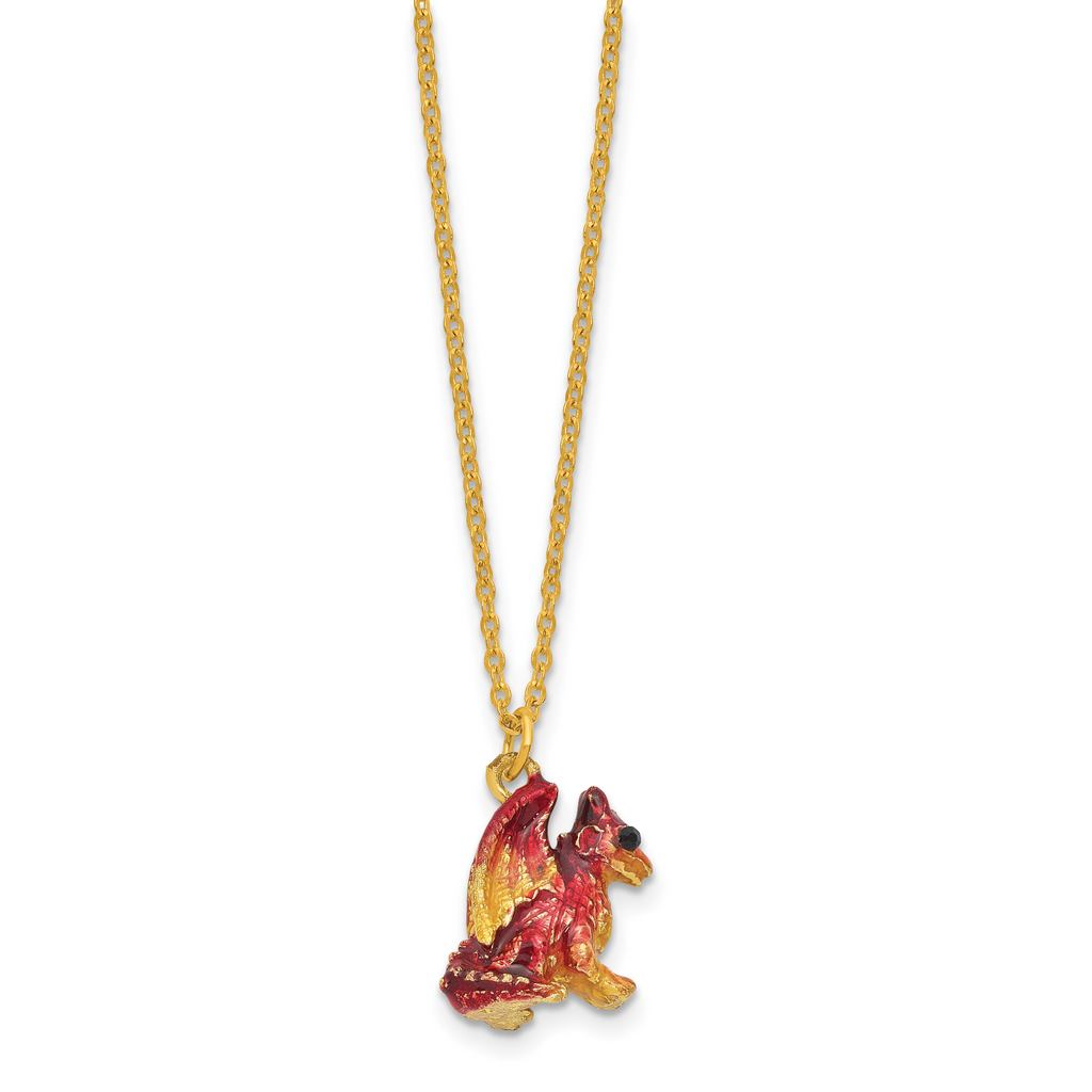 Luxury Giftware by Jere Bejeweled KAI Red Dragon Trinket Box with Matching 18 inch Necklace