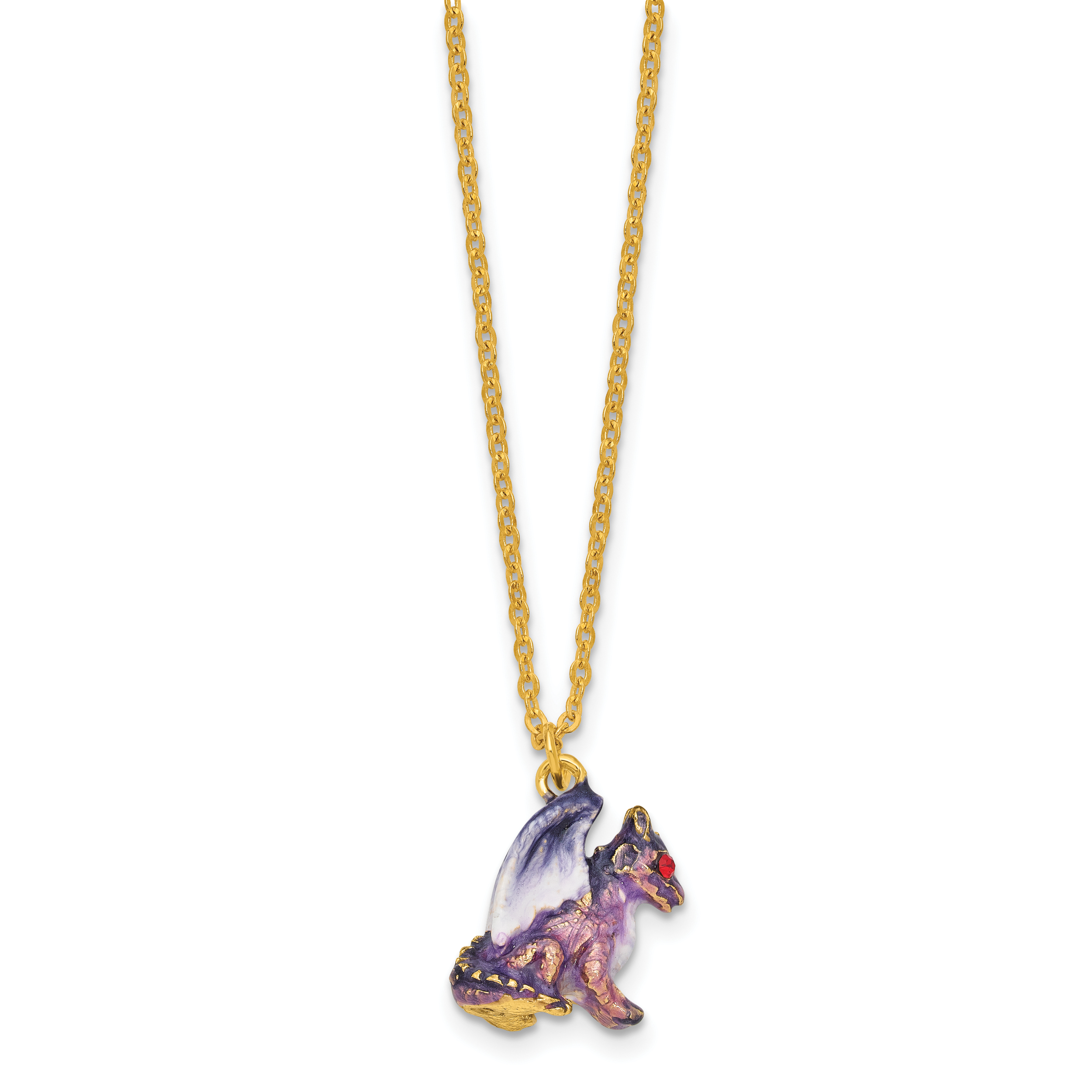 Luxury Giftware by Jere Bejeweled KAIDA Resting Purple Dragon Trinket Box with Matching 18 inch Necklace