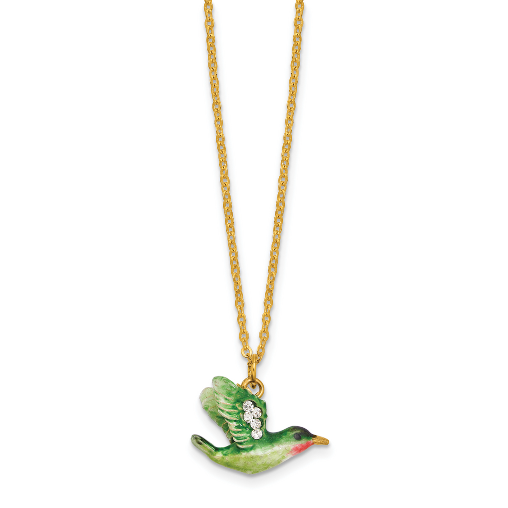 Luxury Giftware by Jere Bejeweled PAIGE Hummingbird on Iris Flower Trinket Box with Matching 18 inch Necklace
