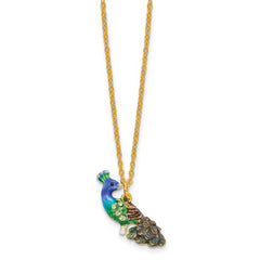 Luxury Giftware by Jere Bejeweled BLUEBELL Peacock on Branch Trinket Box with Matching 18 inch Necklace