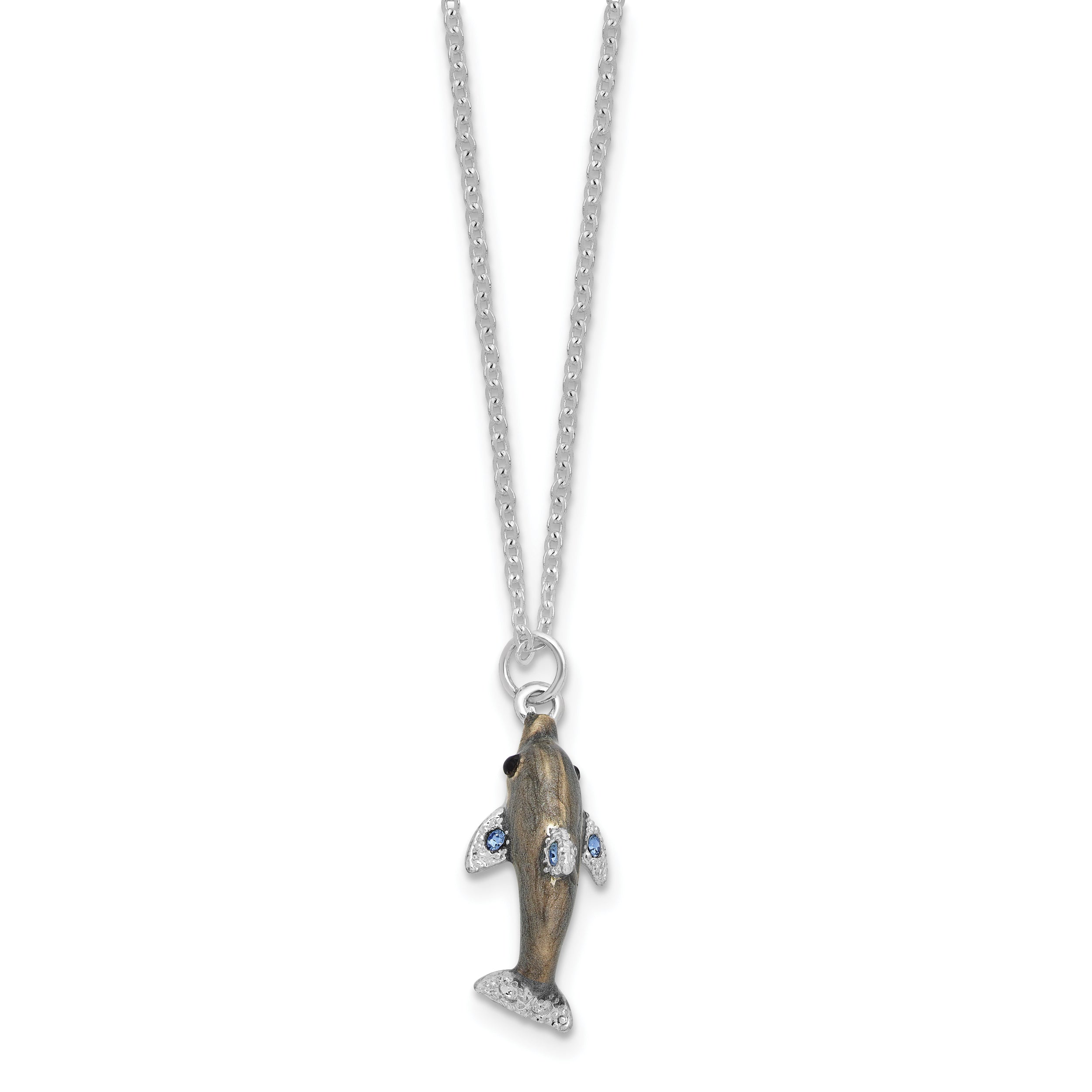 Luxury Giftware by Jere Bejeweled TRANQUIL REEF Dolphin with Turtle and Fish Trinket Box with Matching 18 inch Necklace