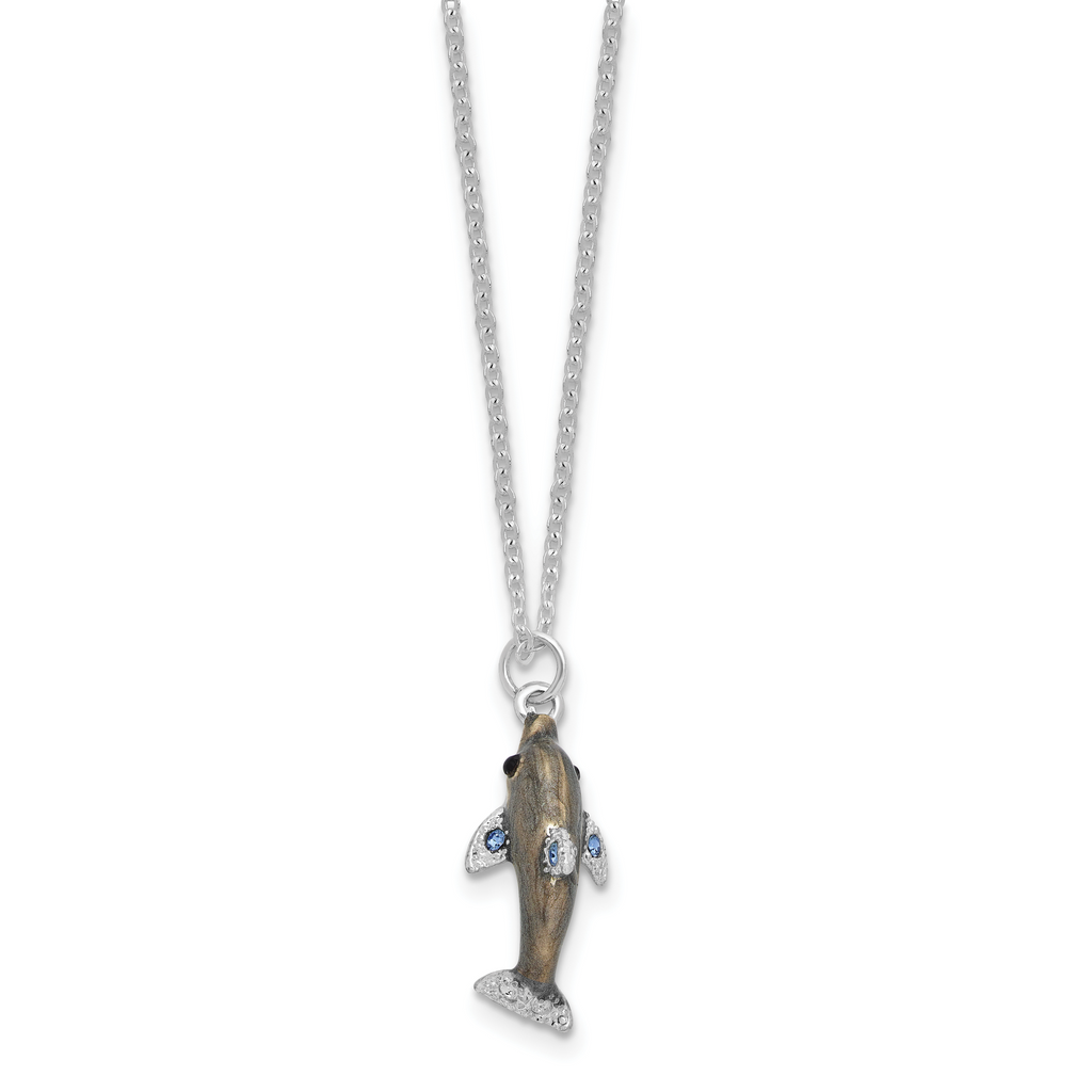 Luxury Giftware by Jere Bejeweled TRANQUIL REEF Dolphin with Turtle and Fish Trinket Box with Matching 18 inch Necklace