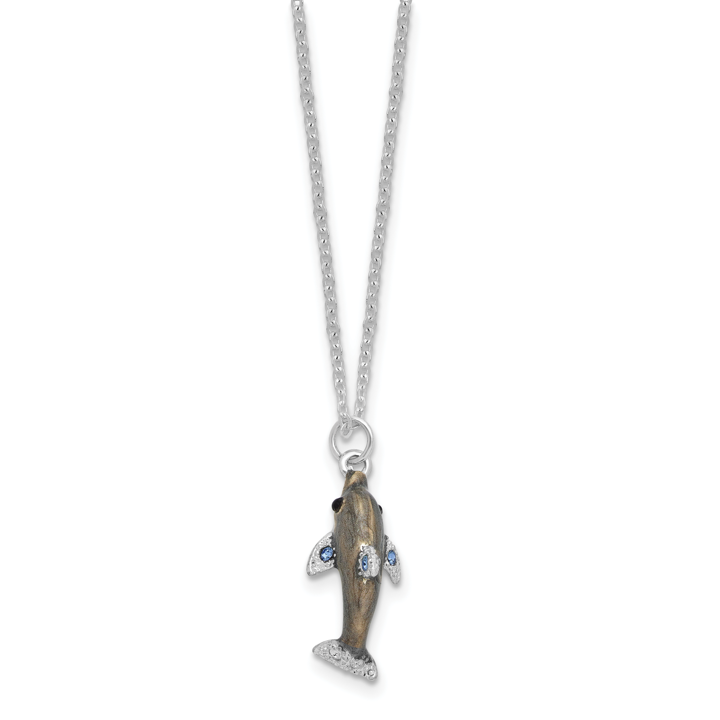 Luxury Giftware by Jere Bejeweled TRANQUIL REEF Dolphin with Turtle and Fish Trinket Box with Matching 18 inch Necklace
