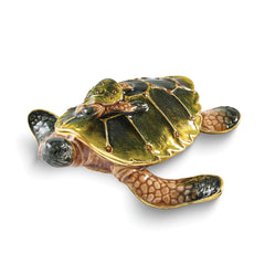 Luxury Giftware by Jere Bejeweled MIDORI AND UMI Turtle Family Trinket Box with Matching 18 inch Necklace