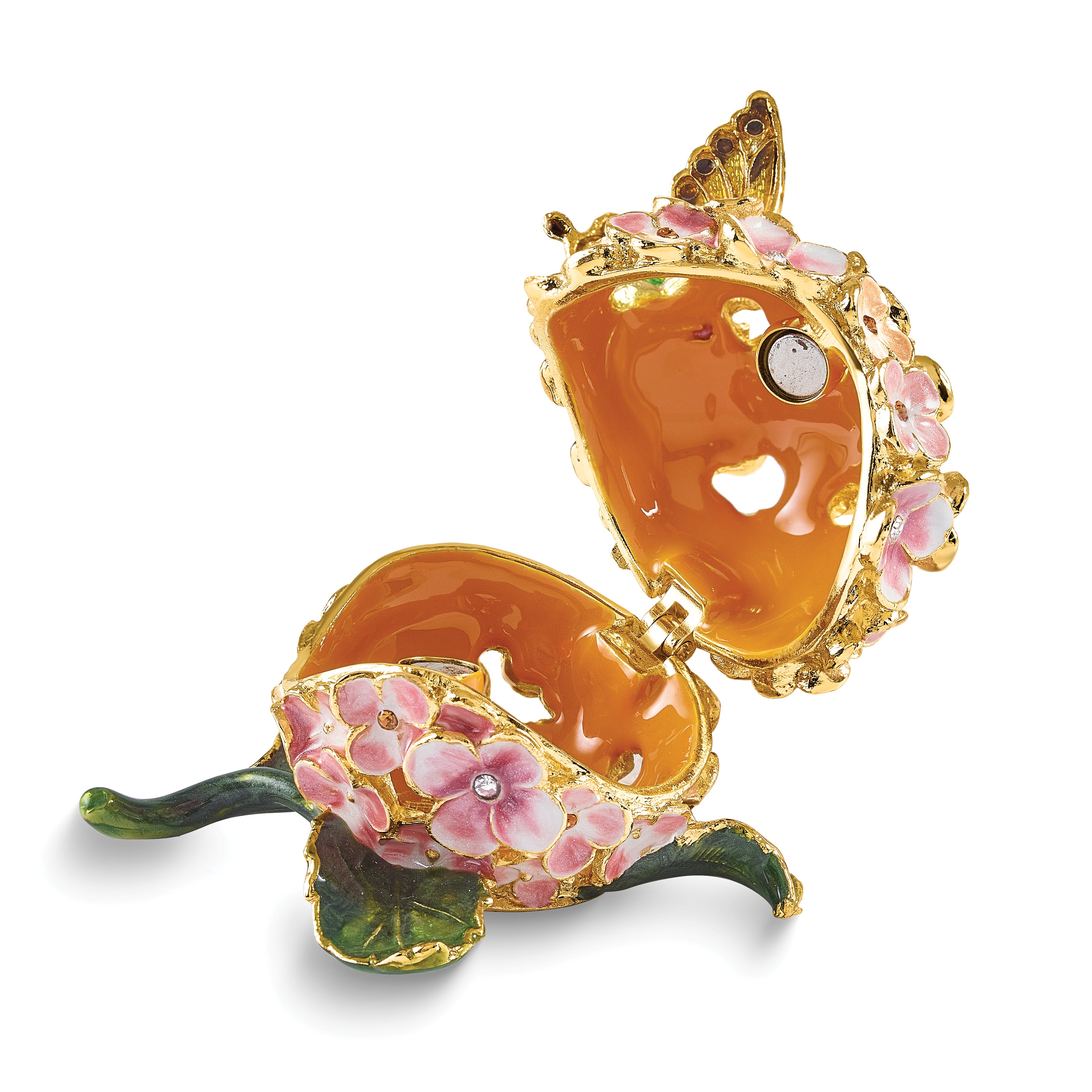 Luxury Giftware by Jere Bejeweled BASHFUL Butterfly on Hydrangea Trinket Box with Matching 18 inch Necklace