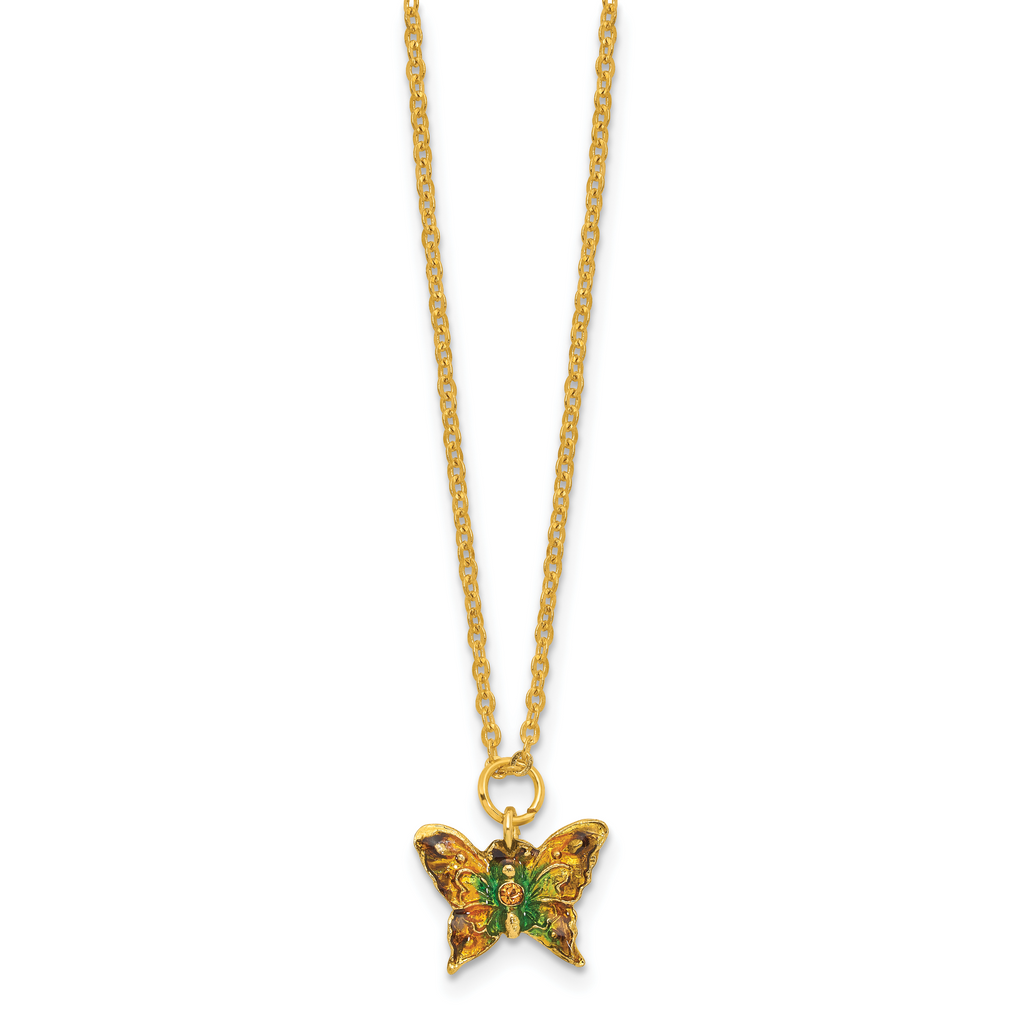 Luxury Giftware by Jere Bejeweled BASHFUL Butterfly on Hydrangea Trinket Box with Matching 18 inch Necklace