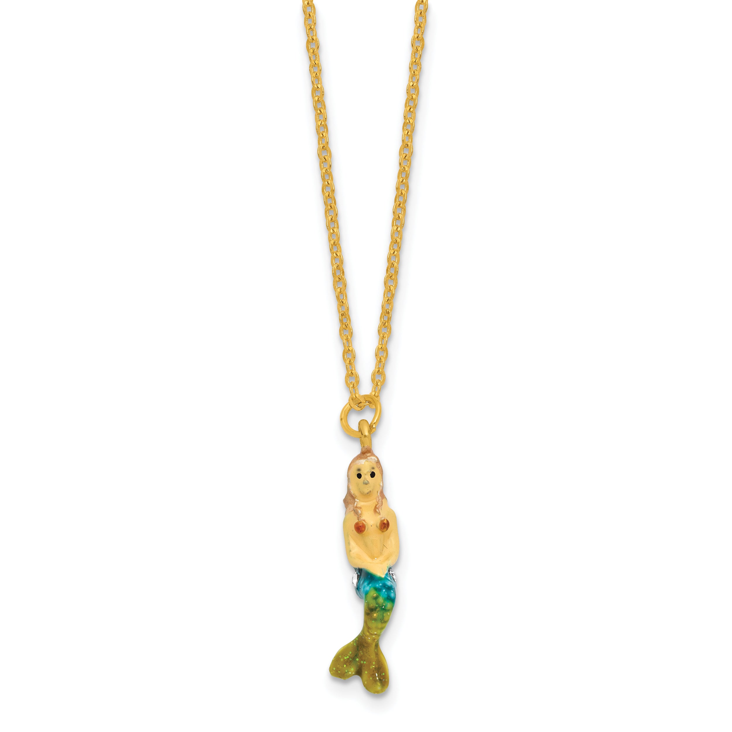 Luxury Giftware by Jere Bejeweled NERISSA Mermaid on Coral Trinket Box with Matching 18 inch Necklace