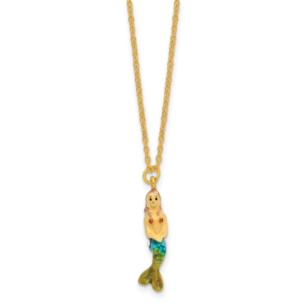 Luxury Giftware by Jere Bejeweled NERISSA Mermaid on Coral Trinket Box with Matching 18 inch Necklace