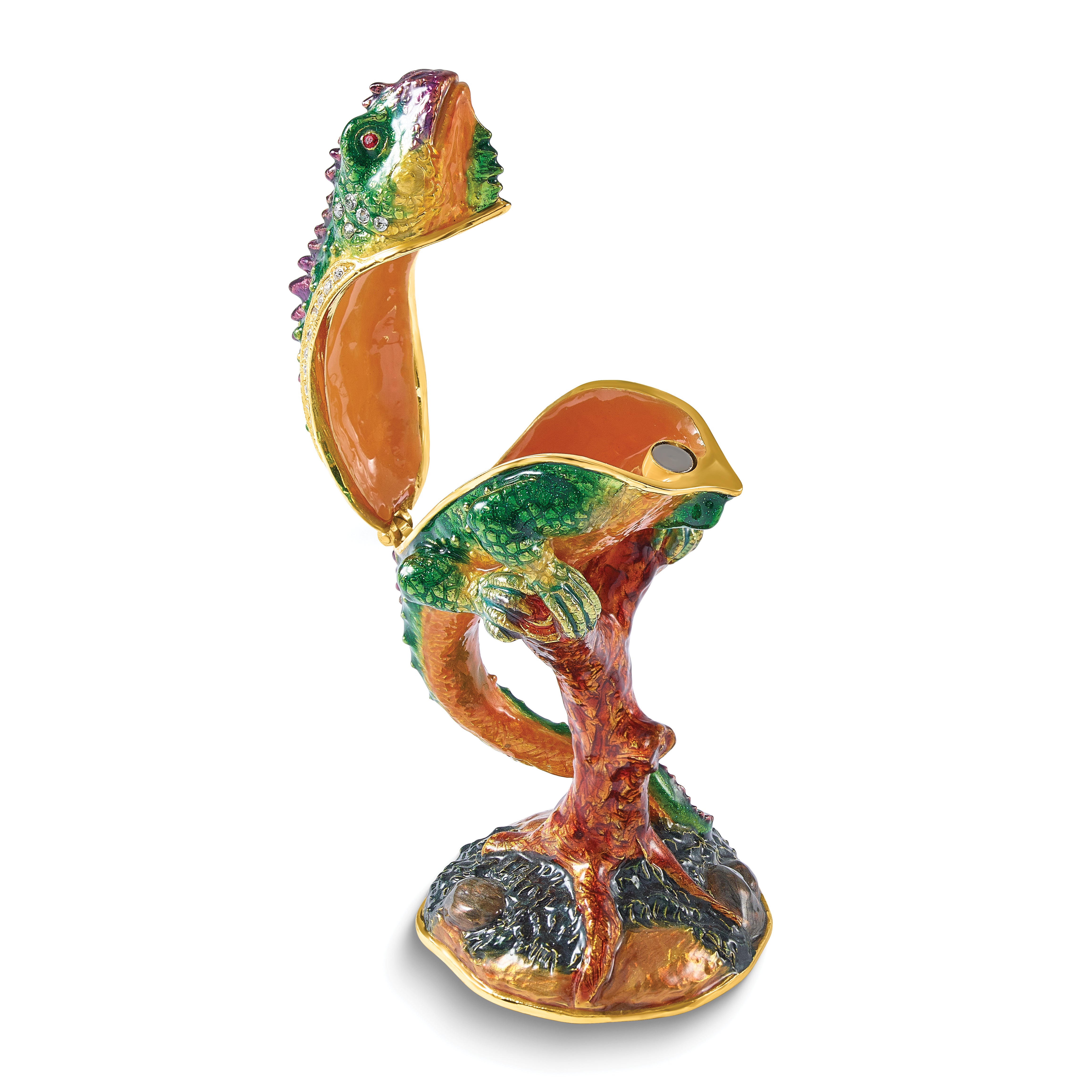 Luxury Giftware by Jere Bejeweled CONRAD Chameleon on Branch Trinket Box with Matching 18 inch Necklace