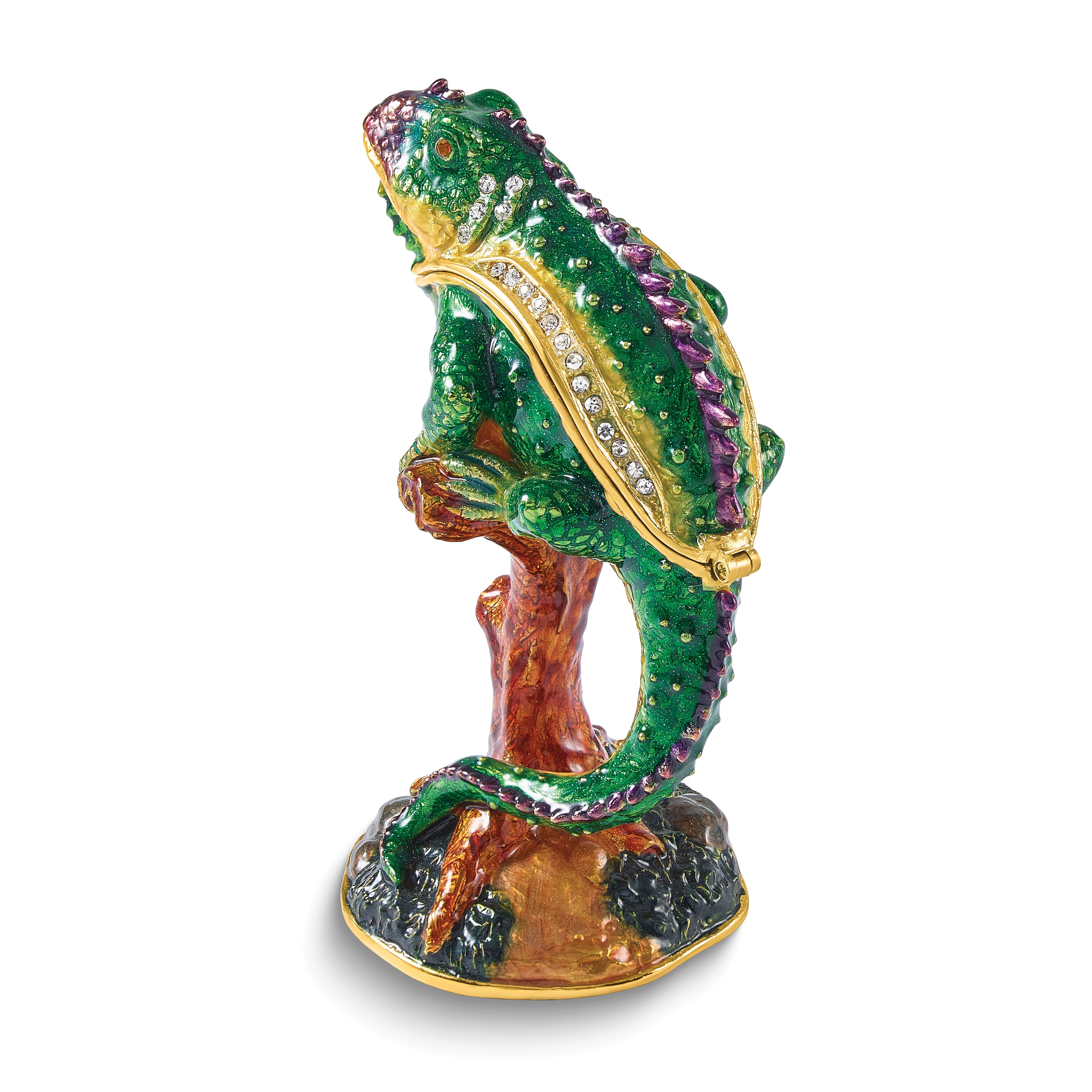 Luxury Giftware by Jere Bejeweled CONRAD Chameleon on Branch Trinket Box with Matching 18 inch Necklace