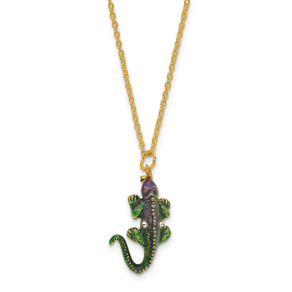 Luxury Giftware by Jere Bejeweled CONRAD Chameleon on Branch Trinket Box with Matching 18 inch Necklace