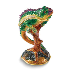 Luxury Giftware by Jere Bejeweled CONRAD Chameleon on Branch Trinket Box with Matching 18 inch Necklace