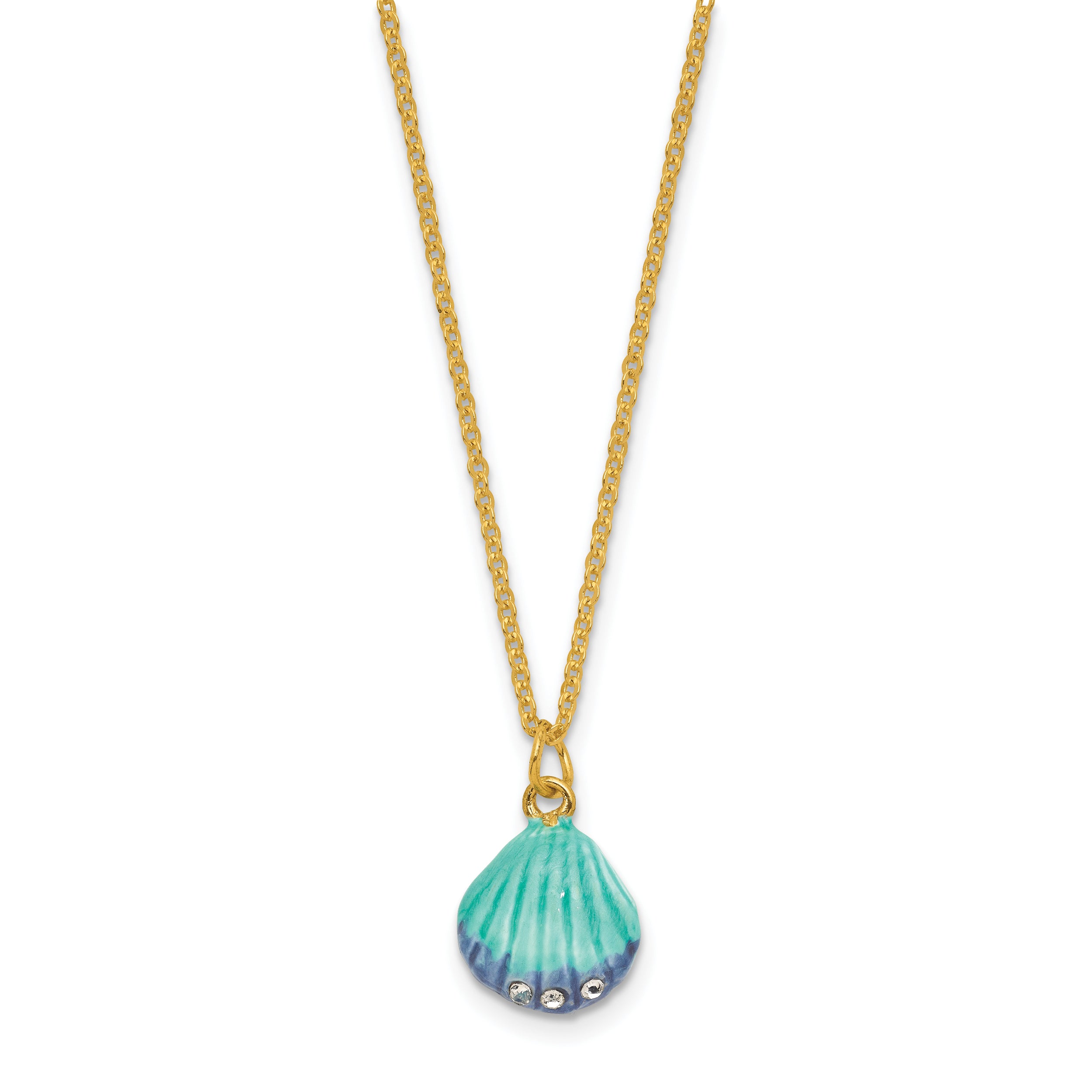 Luxury Giftware by Jere Bejeweled CYAN Blue Clam Shell Trinket Box with Matching 18 inch Necklace