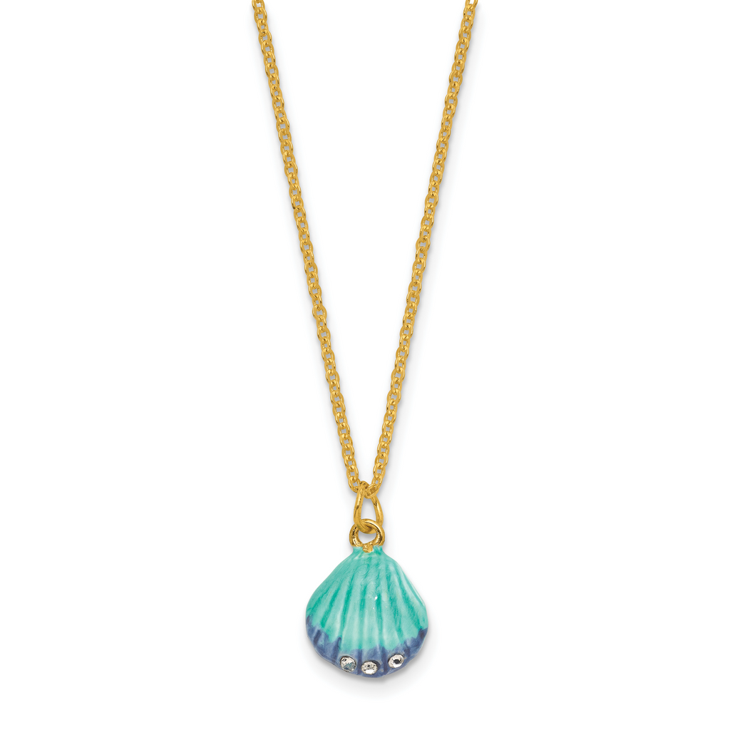 Luxury Giftware by Jere Bejeweled CYAN Blue Clam Shell Trinket Box with Matching 18 inch Necklace