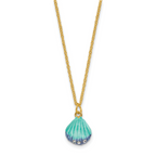 Luxury Giftware by Jere Bejeweled CYAN Blue Clam Shell Trinket Box with Matching 18 inch Necklace