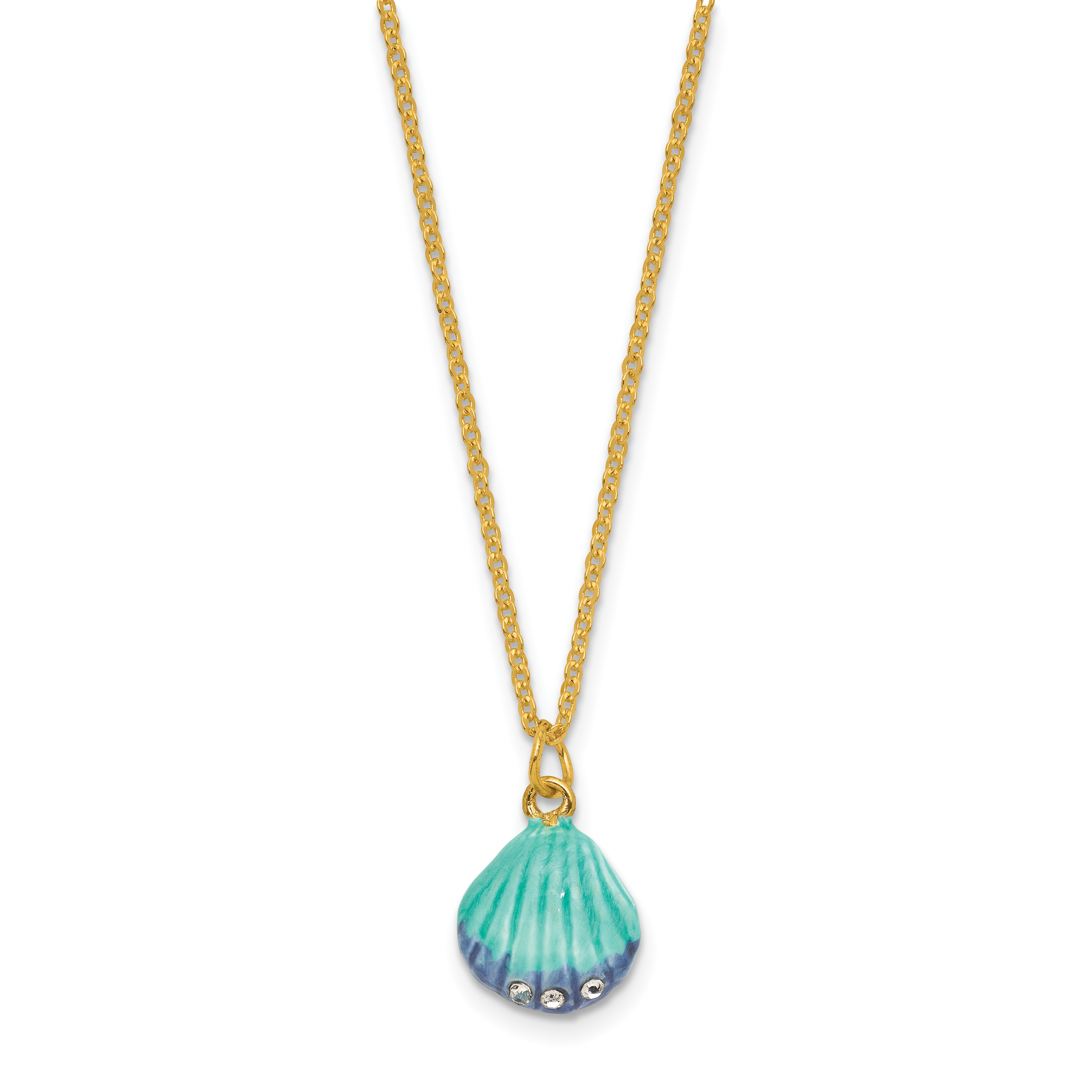 Luxury Giftware by Jere Bejeweled CYAN Blue Clam Shell Trinket Box with Matching 18 inch Necklace