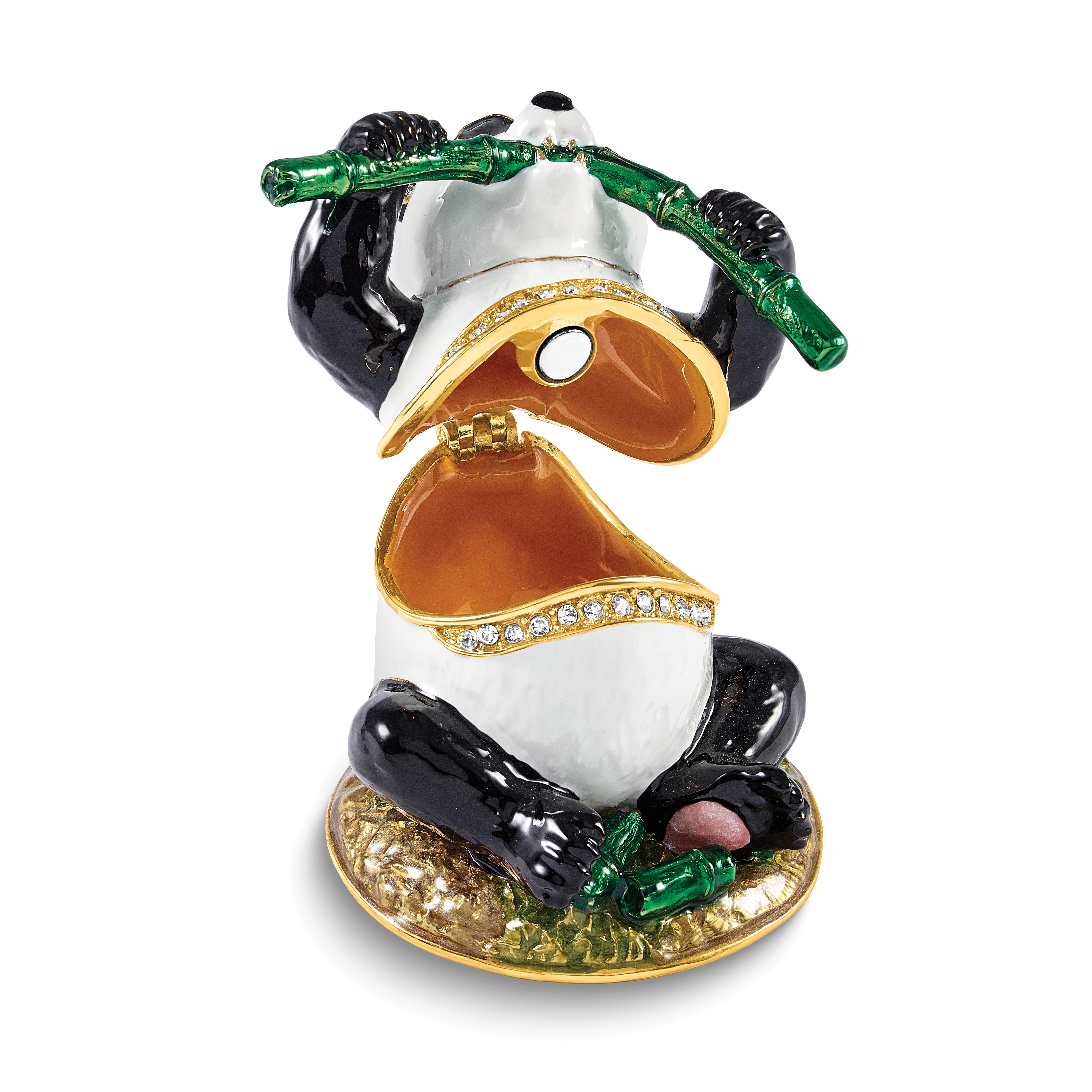 Luxury Giftware by Jere Bejeweled BAMBOOZLED Panda Eating Bamboo Trinket Box with Matching 18 inch Necklace