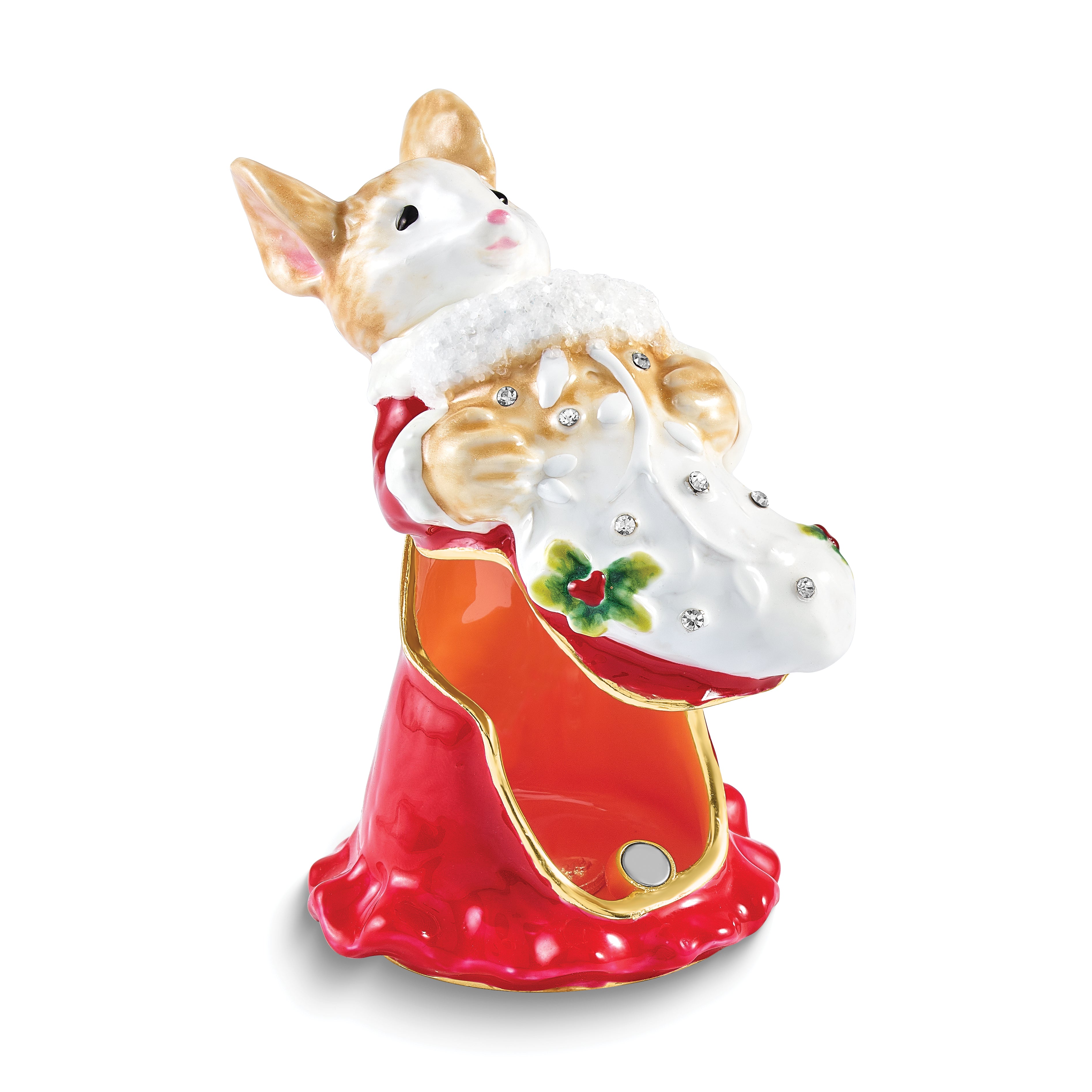 Luxury Giftware by Jere Bejeweled AMELIA Christmas Mouse Trinket Box with Matching 18 inch Necklace