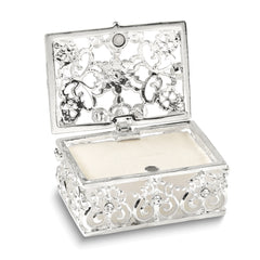 Luxury Giftware by Jere Bejeweled ALLURING Rectangle Silver-tone Heart Trinket Box with Matching 18 inch Necklace