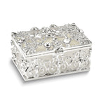 Luxury Giftware by Jere Bejeweled ALLURING Rectangle Silver-tone Heart Trinket Box with Matching 18 inch Necklace