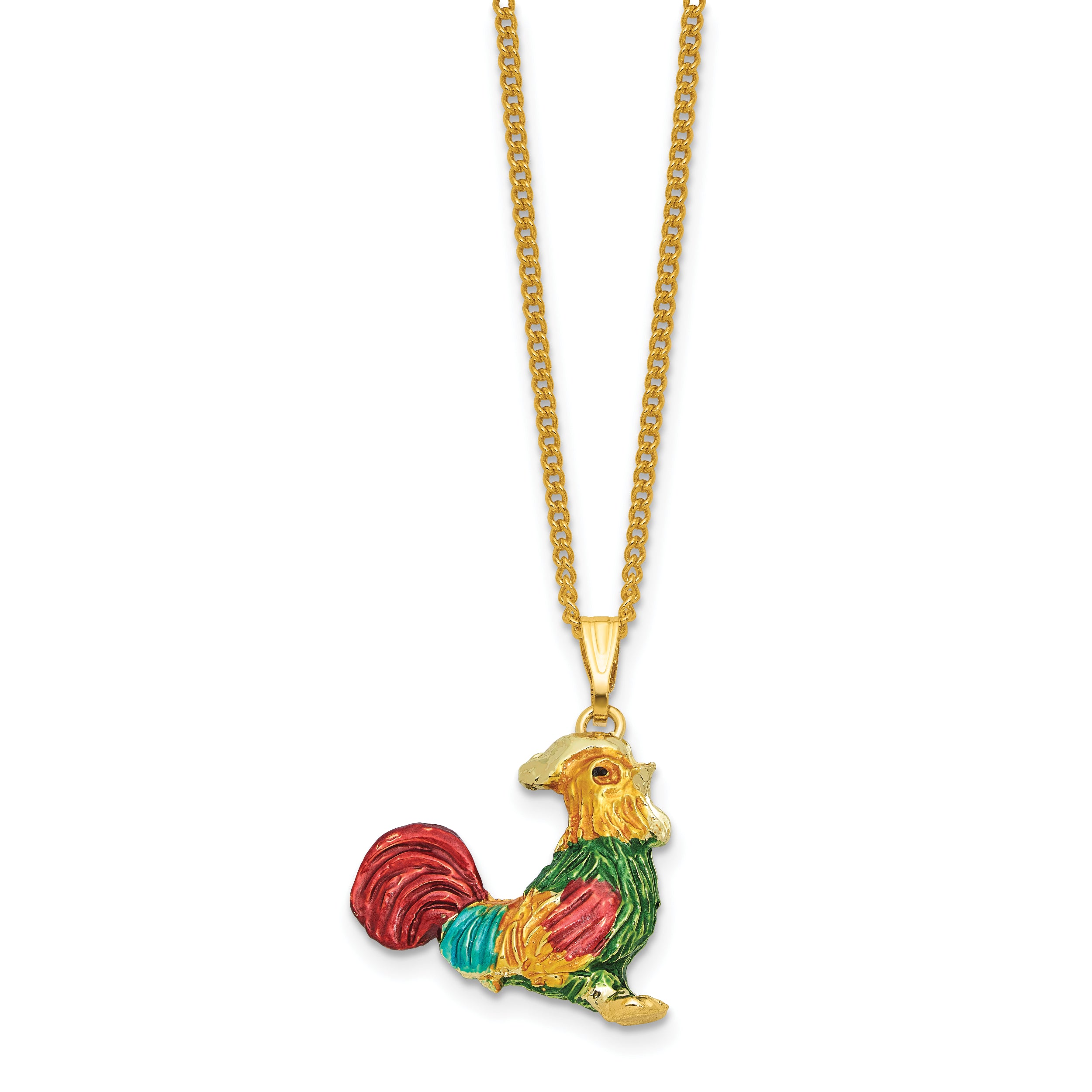 Luxury Giftware by Jere Bejeweled COLONEL Colorful Rooster Trinket Box with Matching 18 inch Necklace