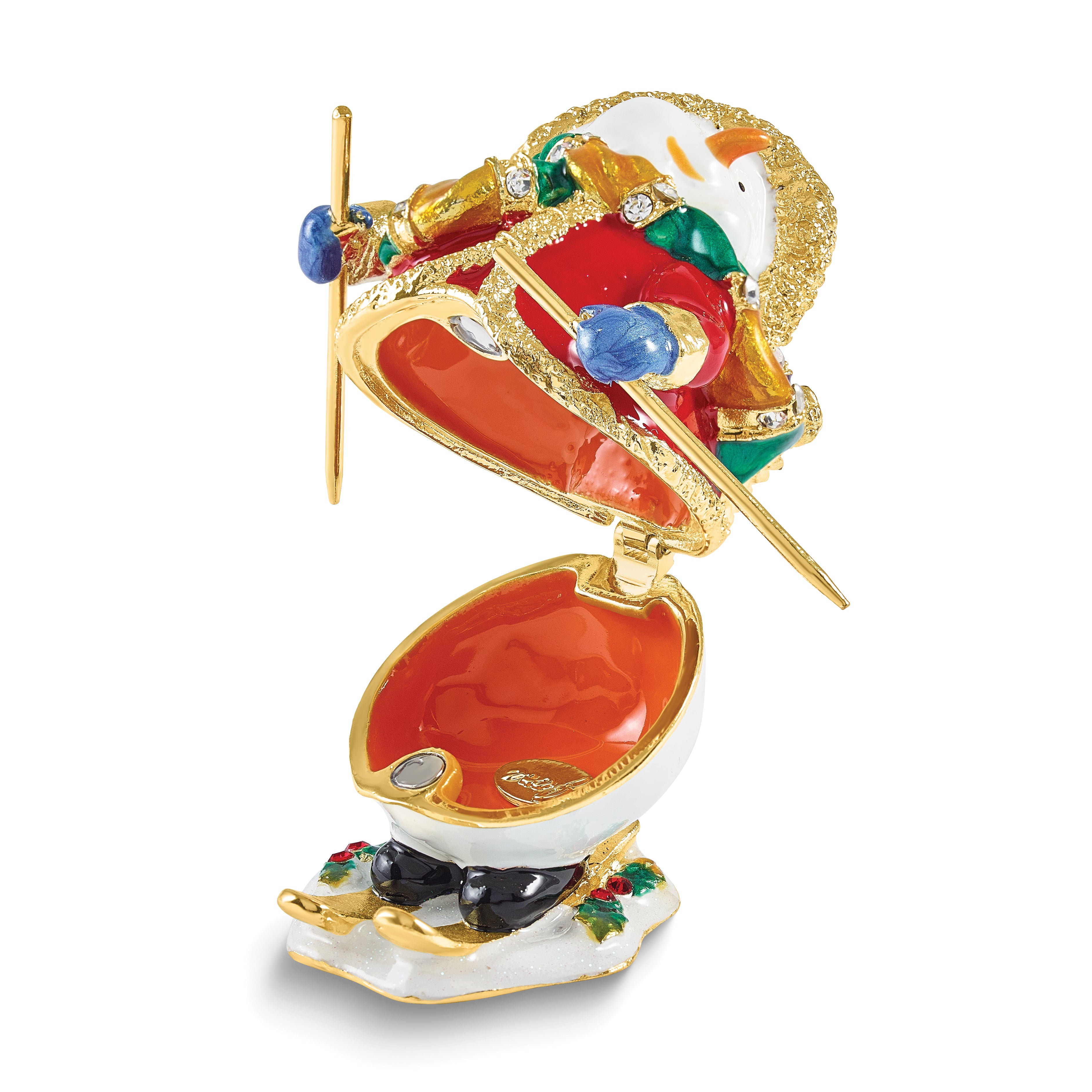 Luxury Giftware by Jere Bejeweled SNOWFALL Snowman Skiing Trinket Box with Matching 18 inch Necklace