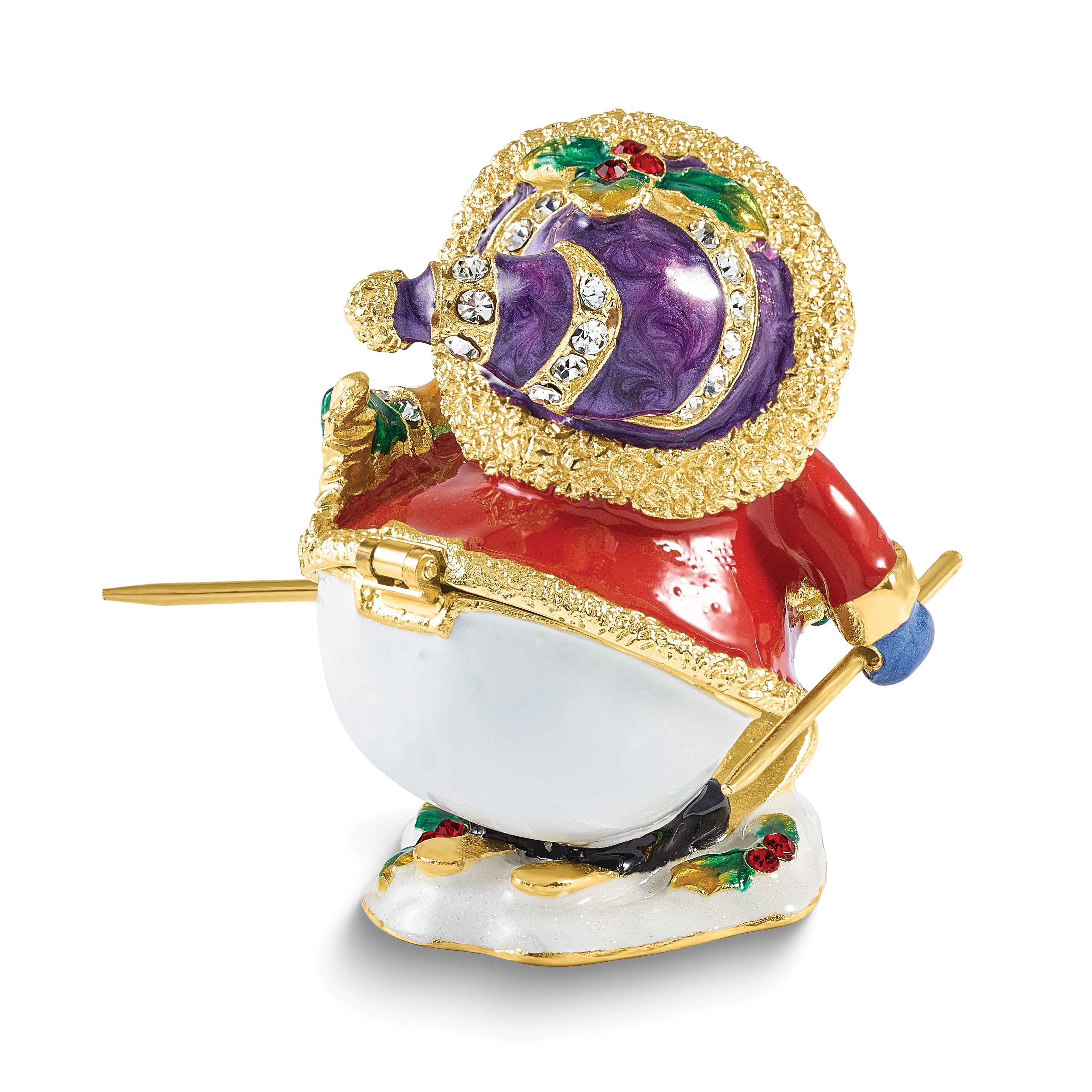 Luxury Giftware by Jere Bejeweled SNOWFALL Snowman Skiing Trinket Box with Matching 18 inch Necklace