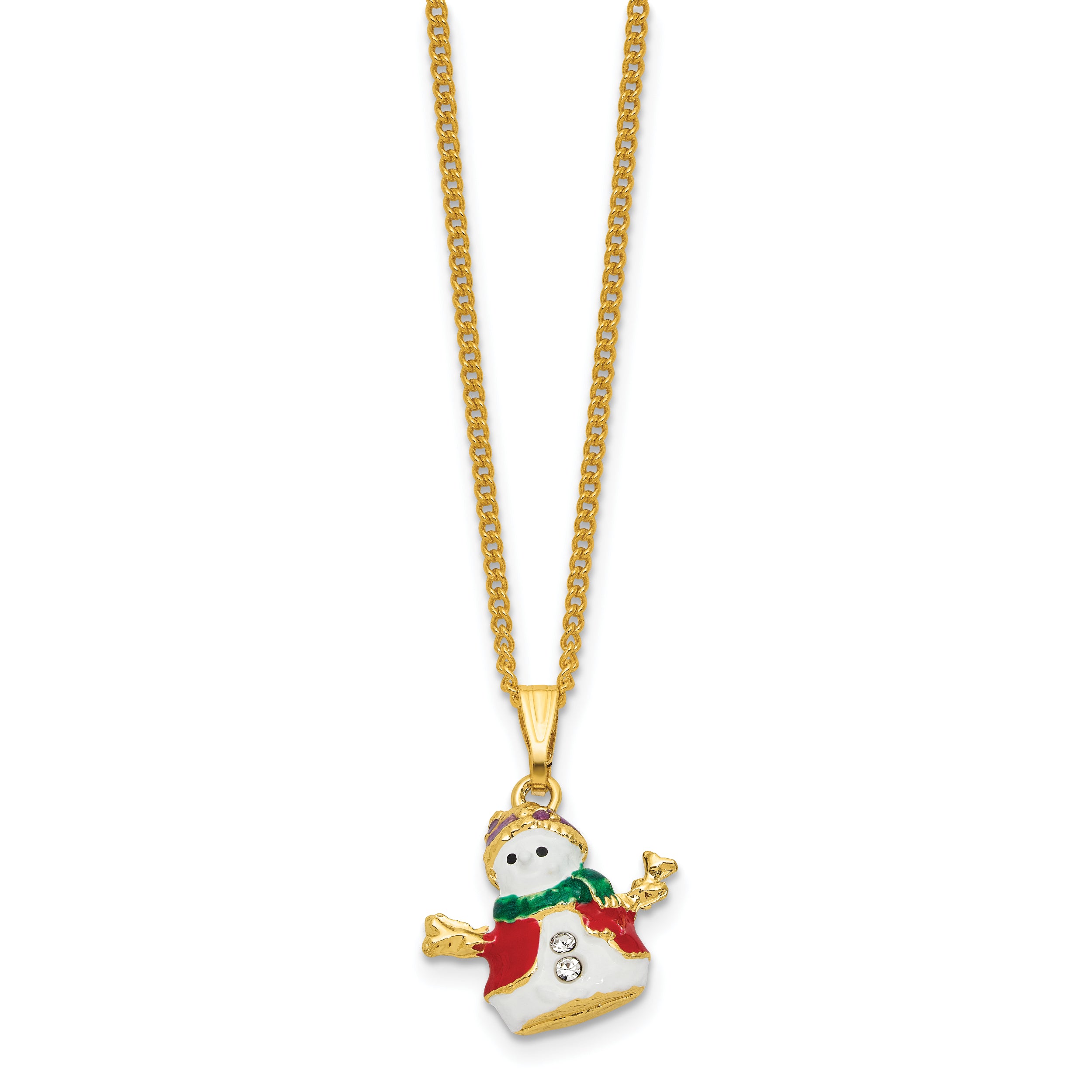 Luxury Giftware by Jere Bejeweled SNOWFALL Snowman Skiing Trinket Box with Matching 18 inch Necklace