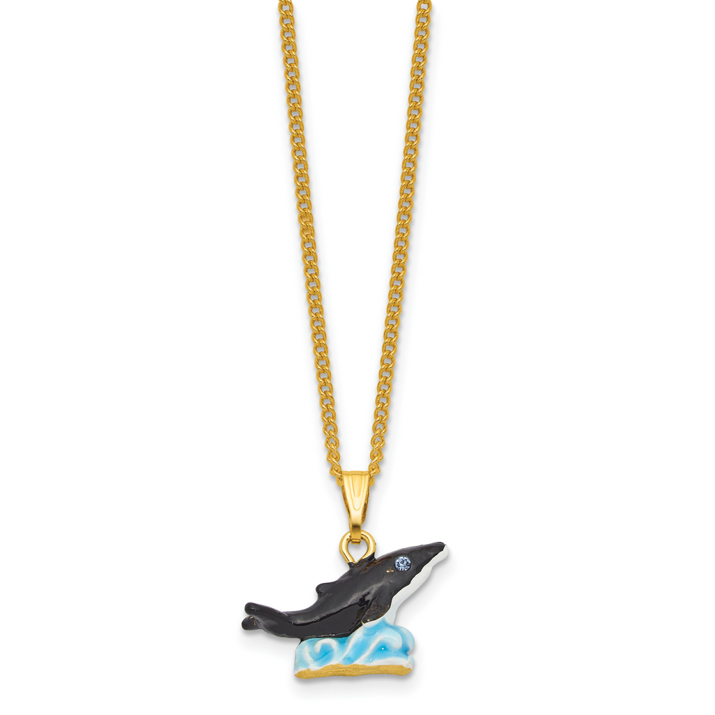 Luxury Giftware by Jere Bejeweled ONYX Killer Whale on Wave Trinket Box with Matching 18 inch Necklace