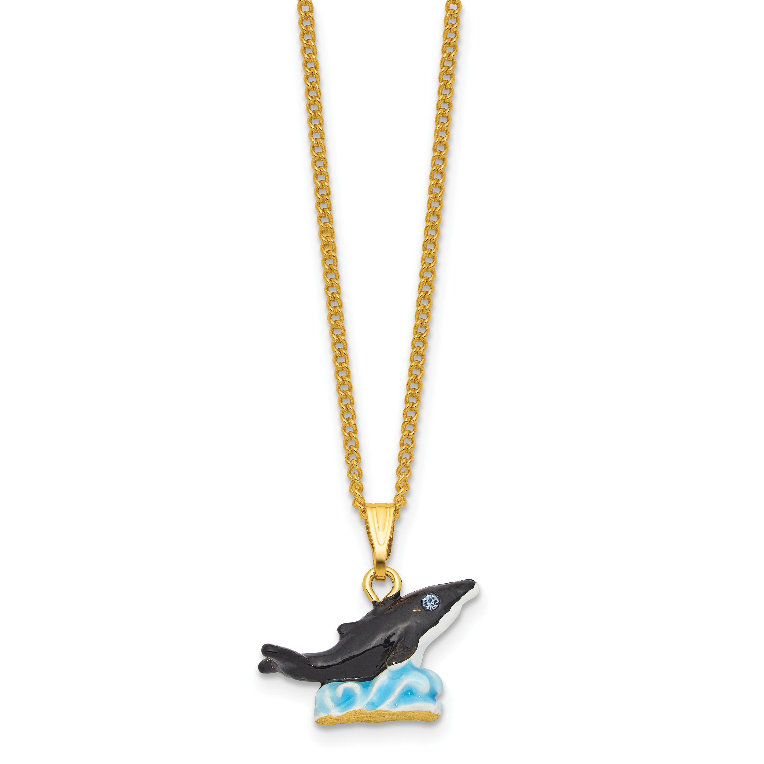 Luxury Giftware by Jere Bejeweled ONYX Killer Whale on Wave Trinket Box with Matching 18 inch Necklace