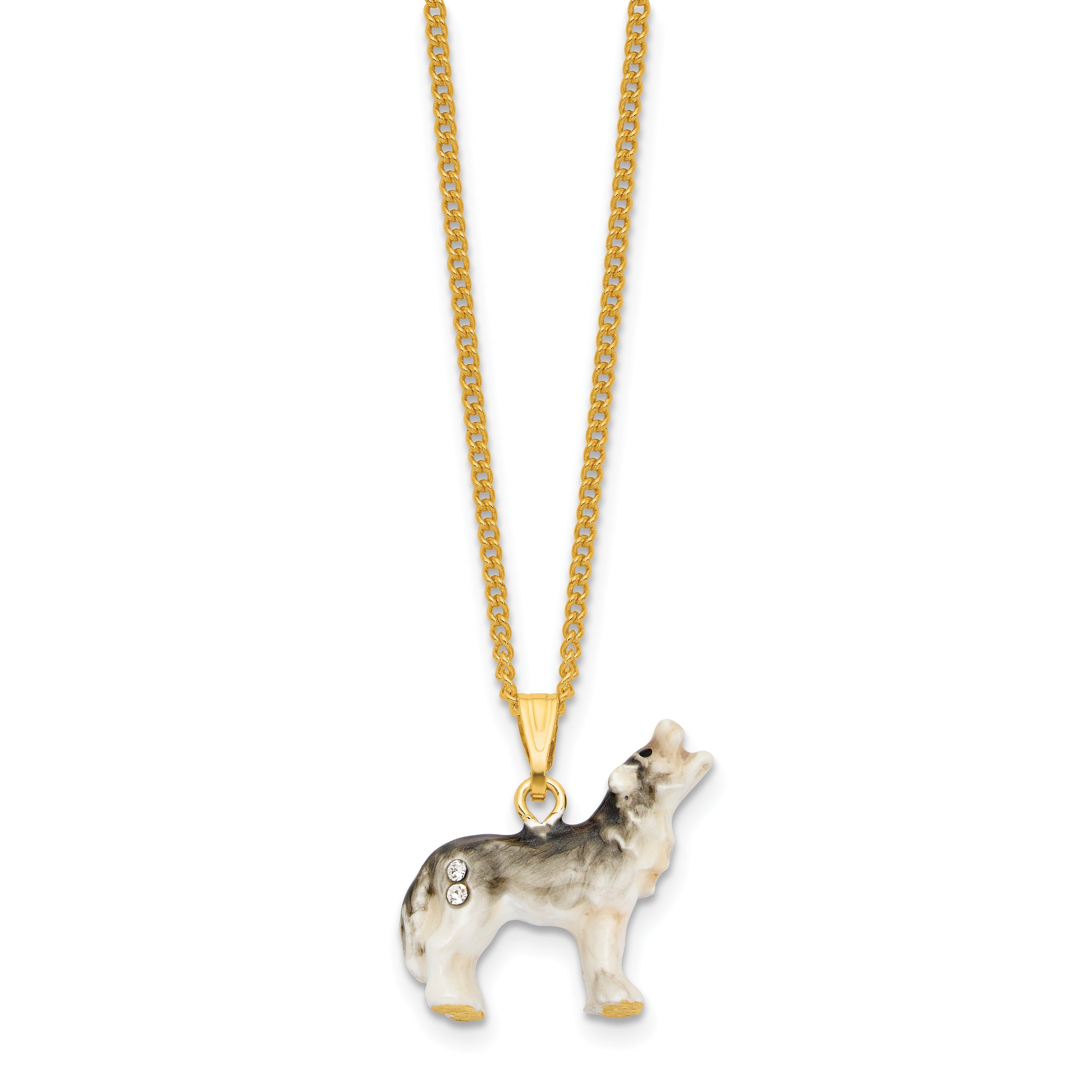 Luxury Giftware by Jere Bejeweled ROAN Howling Wolf Trinket Box with Matching 18 inch Necklace