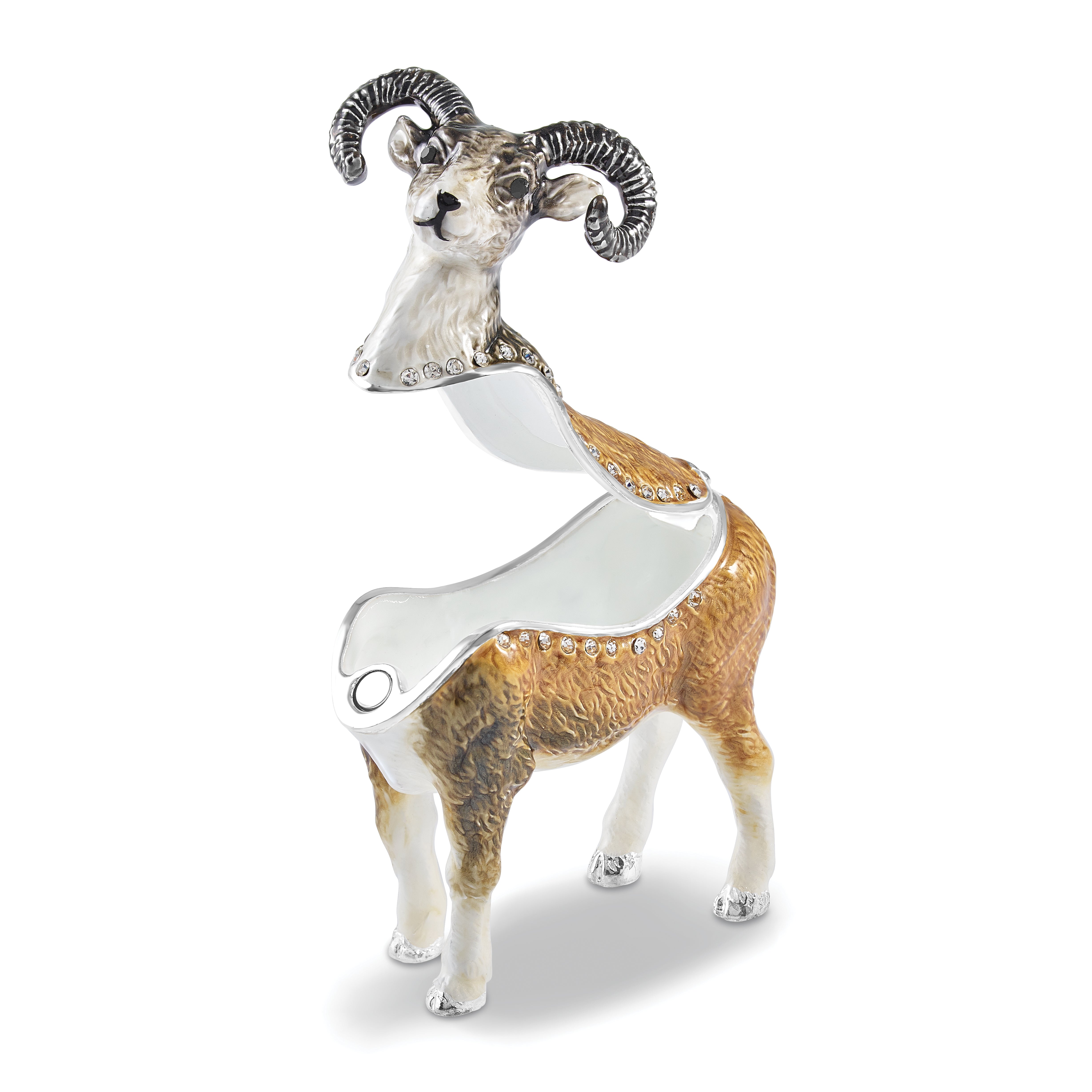 Luxury Giftware by Jere Bejeweled NORMAN Ram Trinket Box with Matching 18 inch Necklace